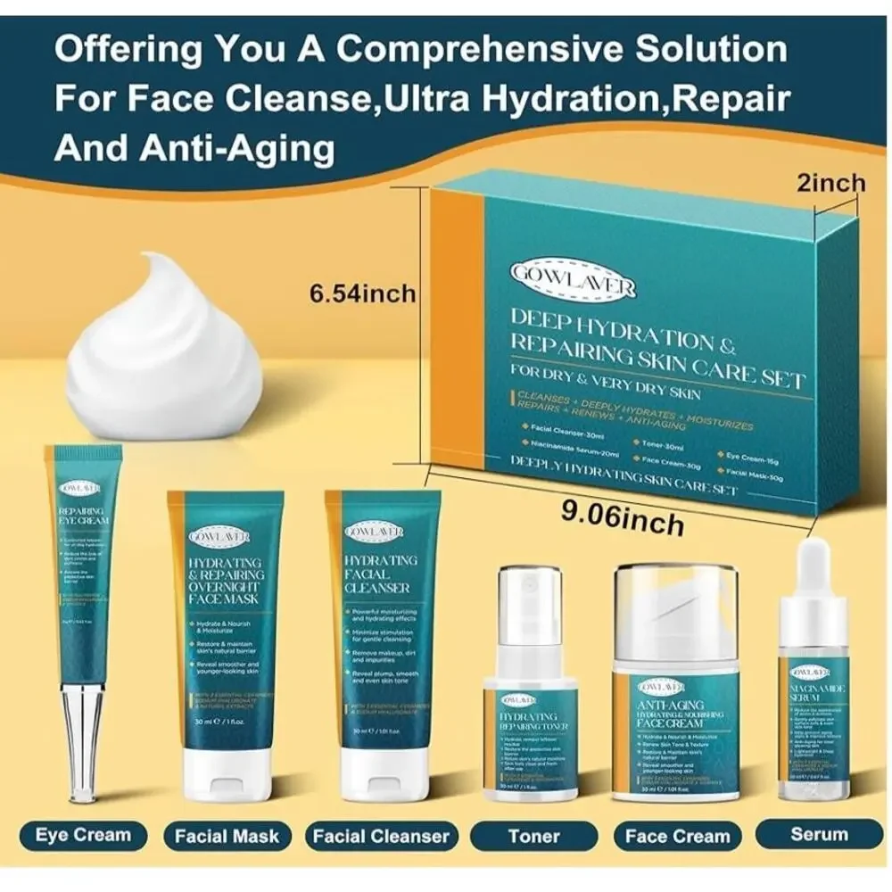 NEW Gowlaver Deep Hydration Repairing Skin Care Set | 6-Piece Kit | Gift Travel‎